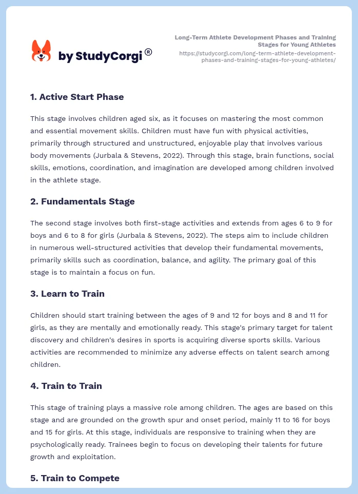 Long-Term Athlete Development Phases and Training Stages for Young Athletes. Page 2