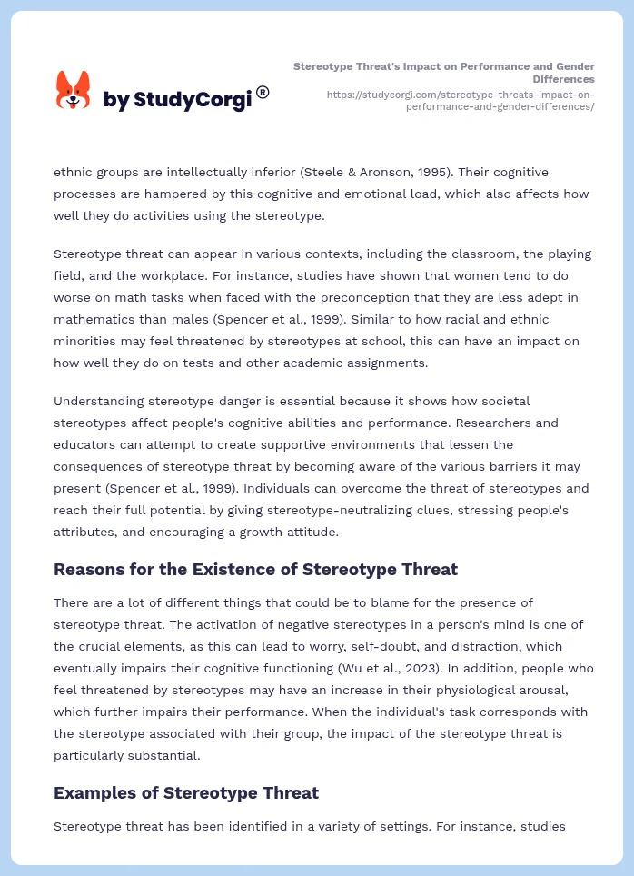 Stereotype Threat's Impact on Performance and Gender Differences. Page 2