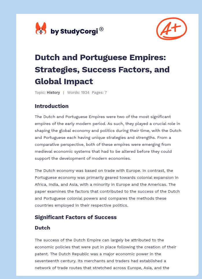 Dutch and Portuguese Empires: Strategies, Success Factors, and Global Impact. Page 1