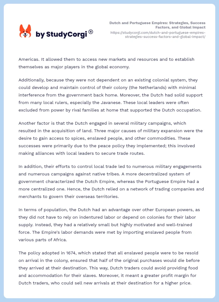 Dutch and Portuguese Empires: Strategies, Success Factors, and Global Impact. Page 2