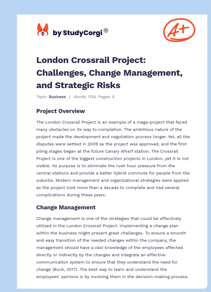 London Crossrail Project: Challenges, Change Management, and Strategic Risks. Page 1