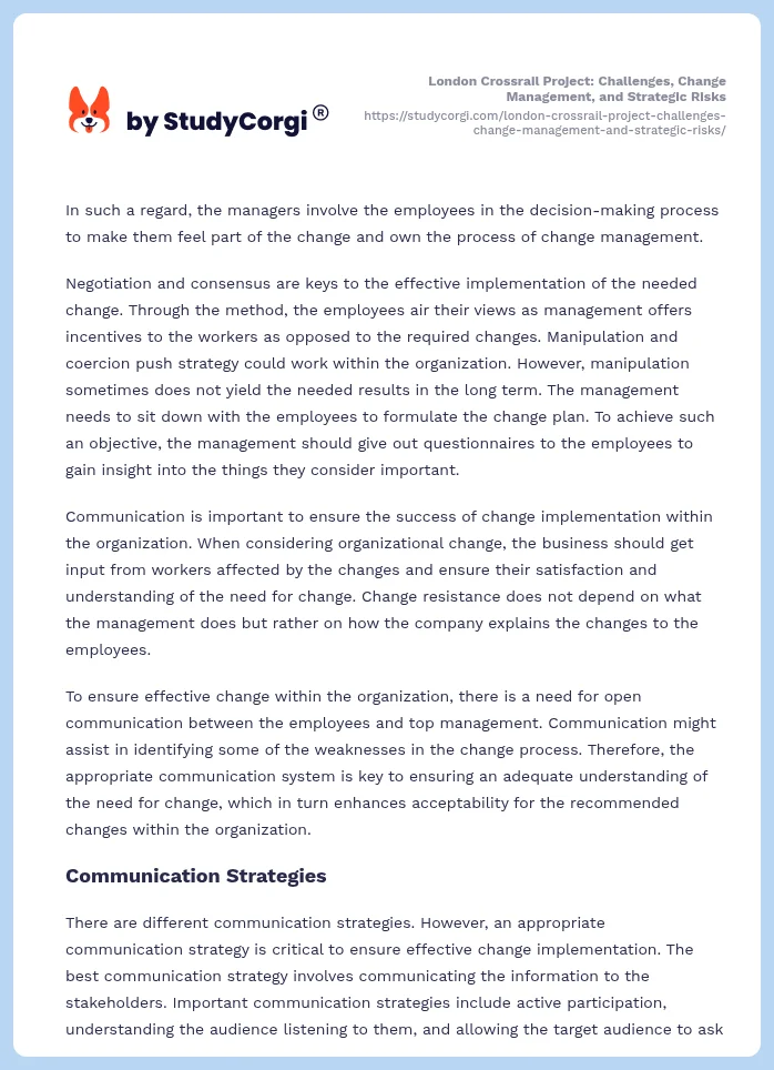 London Crossrail Project: Challenges, Change Management, and Strategic Risks. Page 2