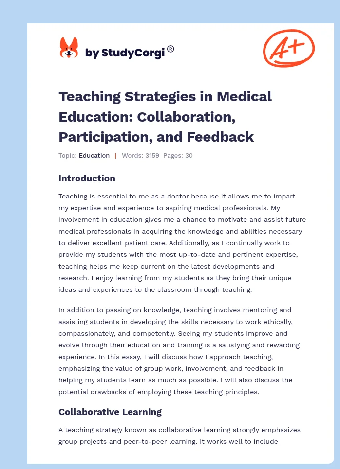 Teaching Strategies in Medical Education: Collaboration, Participation, and Feedback. Page 1