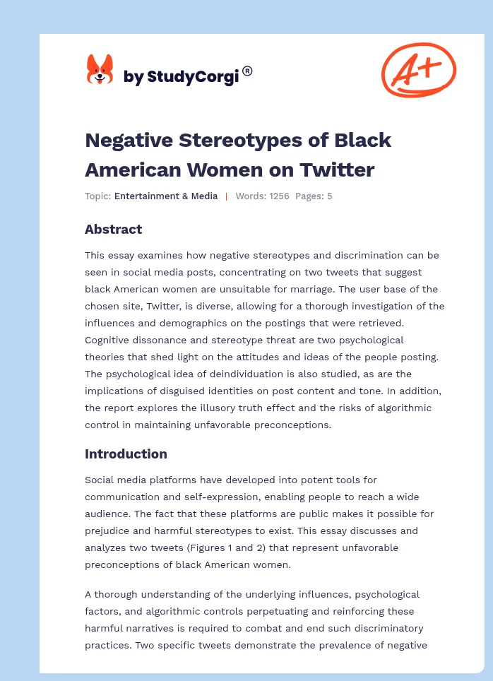 Negative Stereotypes of Black American Women on Twitter. Page 1