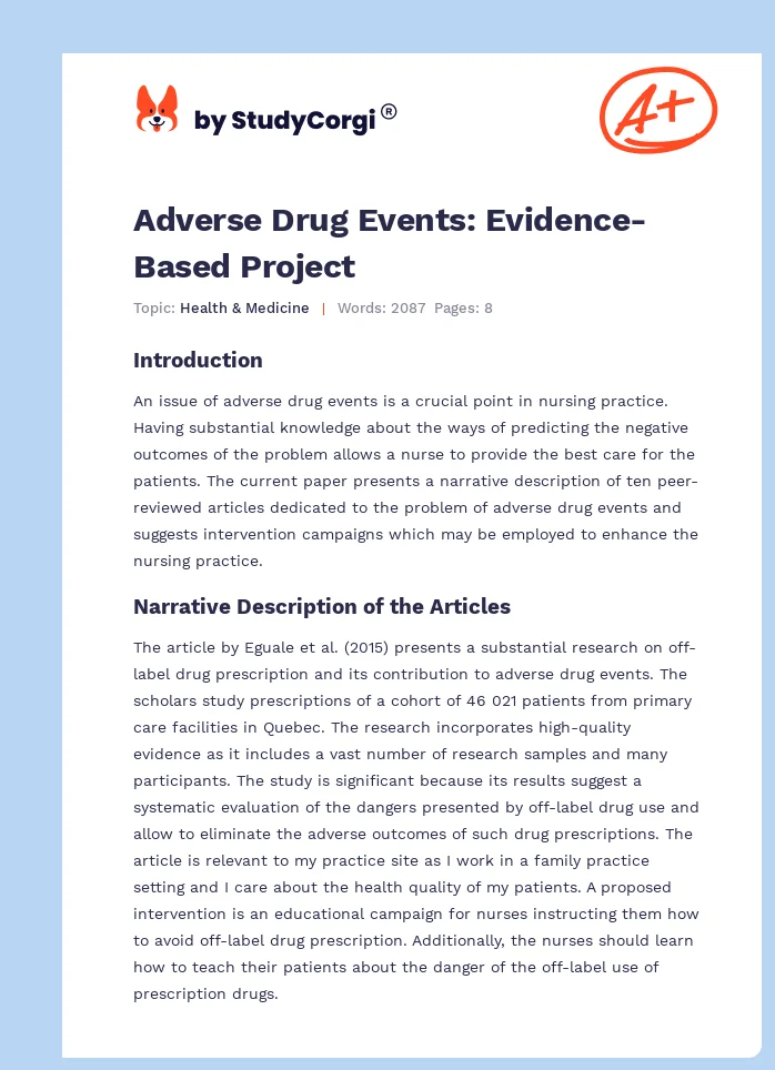 Adverse Drug Events: Evidence-Based Project. Page 1