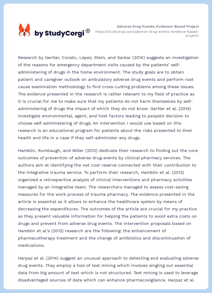 Adverse Drug Events: Evidence-Based Project. Page 2