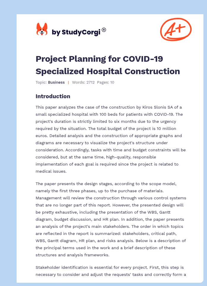 Project Planning for COVID-19 Specialized Hospital Construction. Page 1