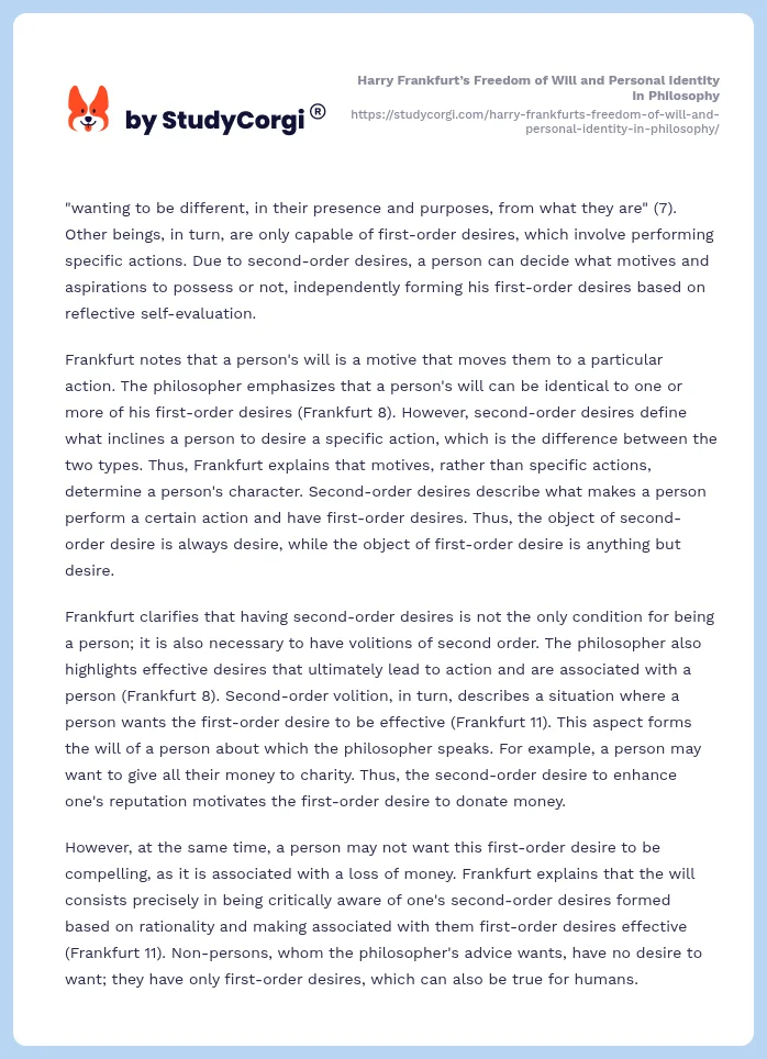 Harry Frankfurt’s Freedom of Will and Personal Identity in Philosophy. Page 2