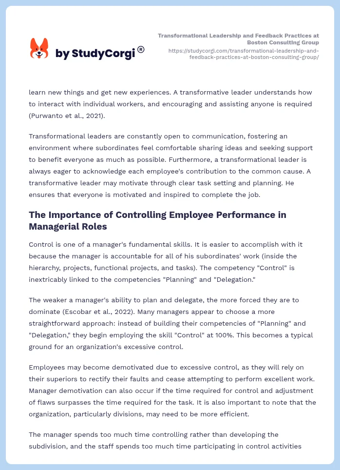 Transformational Leadership and Feedback Practices at Boston Consulting Group. Page 2