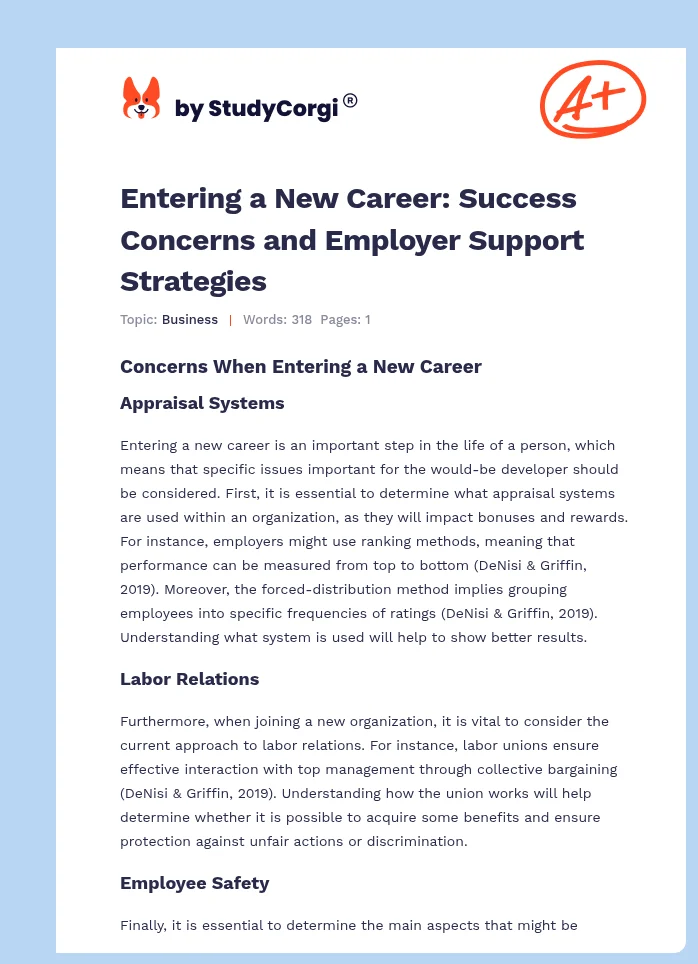 Entering a New Career: Success Concerns and Employer Support Strategies. Page 1