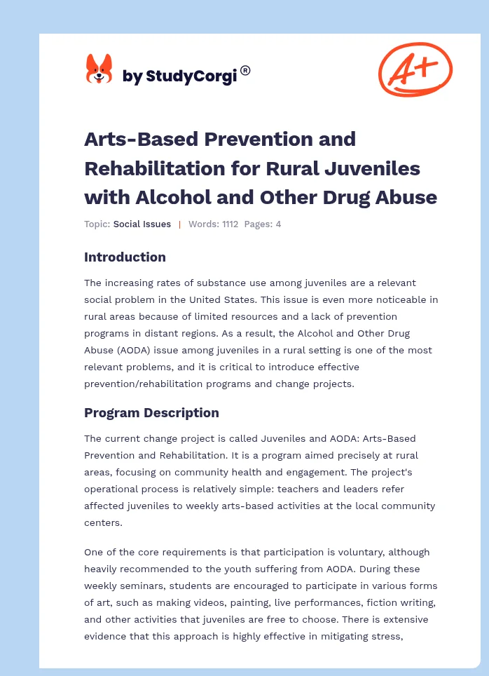 Arts-Based Prevention and Rehabilitation for Rural Juveniles with Alcohol and Other Drug Abuse. Page 1