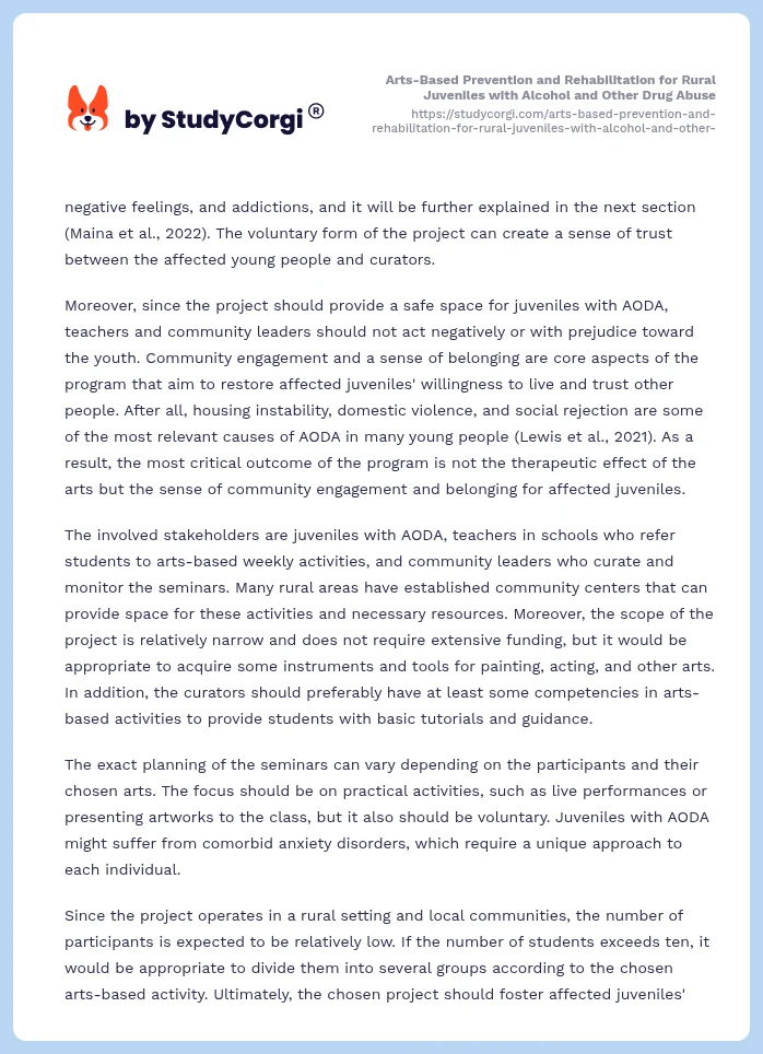 Arts-Based Prevention and Rehabilitation for Rural Juveniles with Alcohol and Other Drug Abuse. Page 2