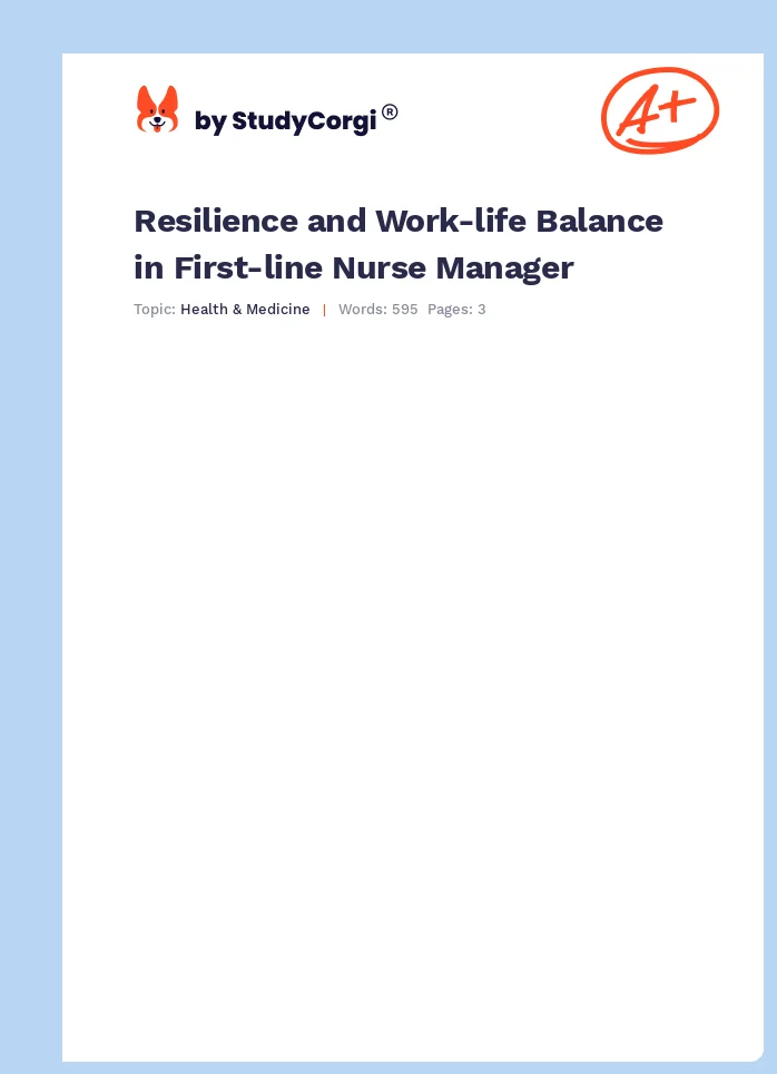 Resilience and Work-life Balance in First-line Nurse Manager. Page 1