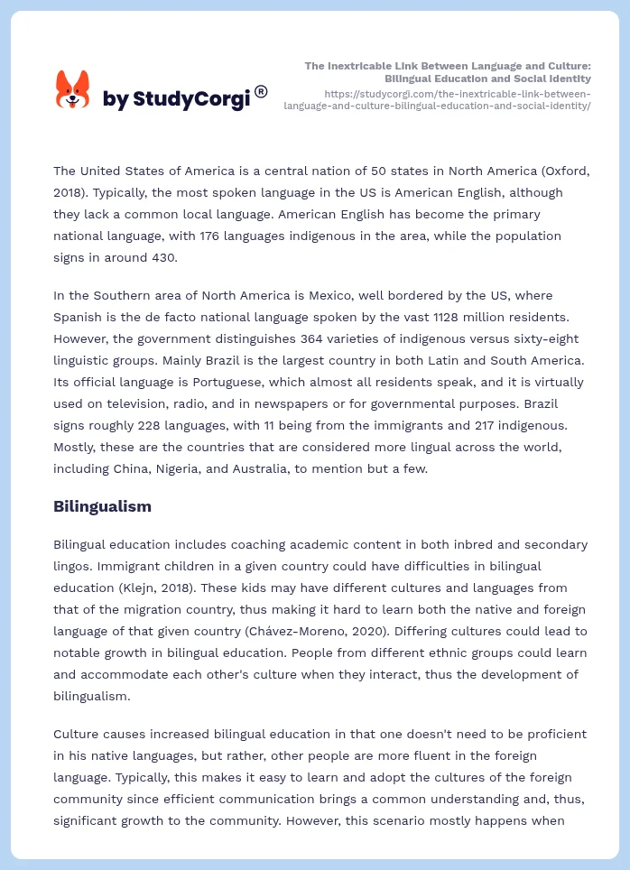 The Inextricable Link Between Language and Culture: Bilingual Education and Social Identity. Page 2