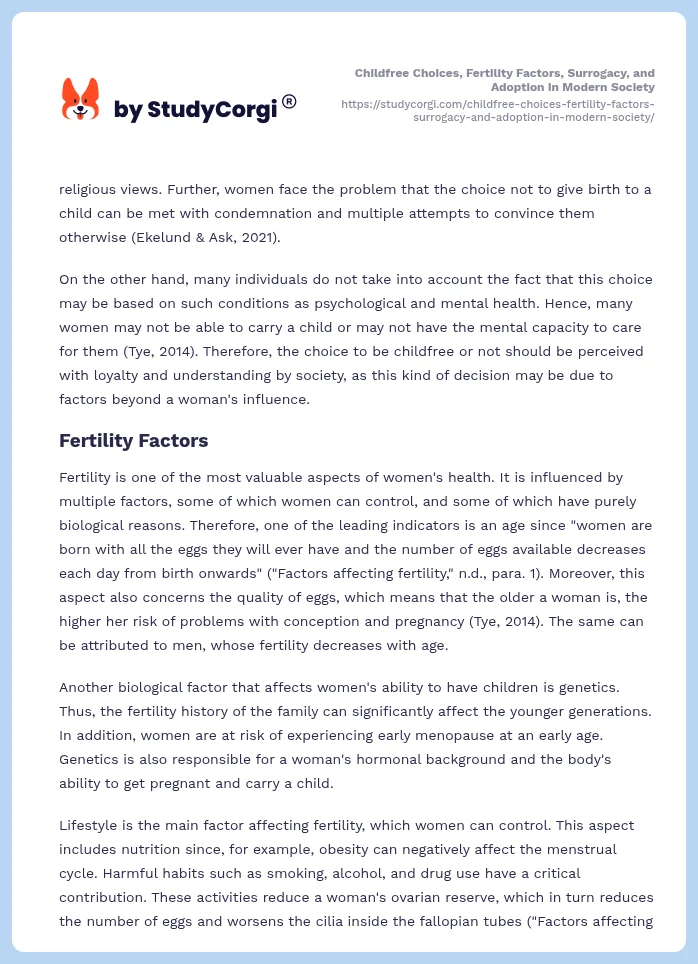 Childfree Choices, Fertility Factors, Surrogacy, and Adoption in Modern Society. Page 2