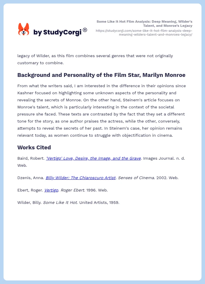 Some Like It Hot Film Analysis: Deep Meaning, Wilder's Talent, and Monroe’s Legacy. Page 2