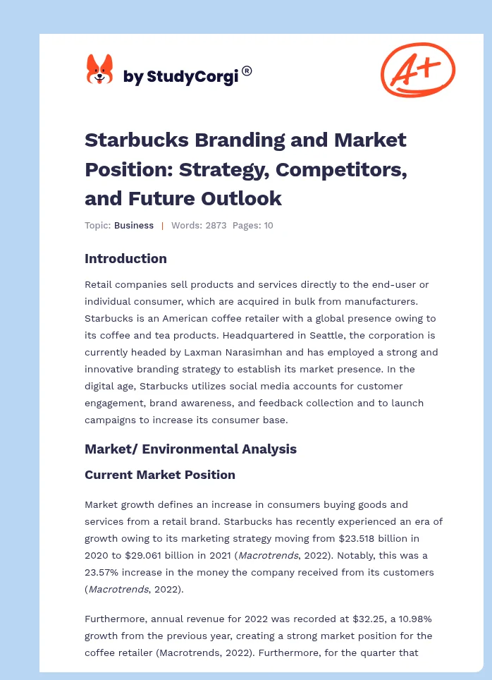 Starbucks Branding and Market Position: Strategy, Competitors, and Future Outlook. Page 1