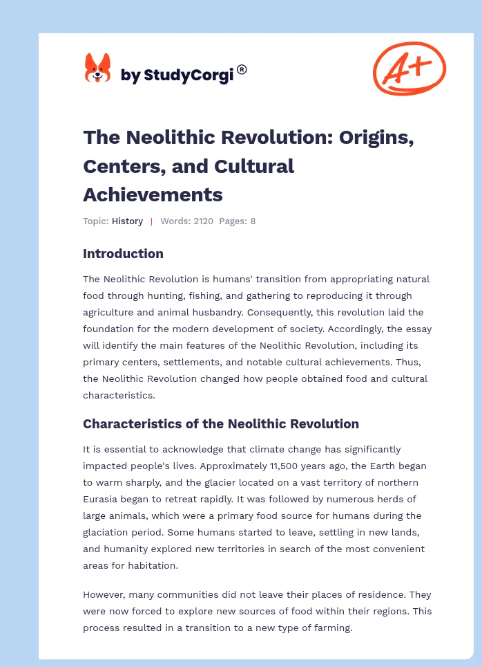 The Neolithic Revolution: Origins, Centers, and Cultural Achievements. Page 1