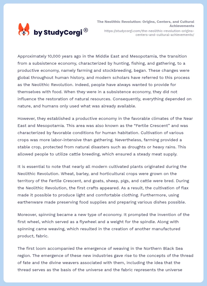 The Neolithic Revolution: Origins, Centers, and Cultural Achievements. Page 2