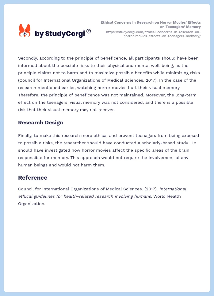 Ethical Concerns in Research on Horror Movies’ Effects on Teenagers’ Memory. Page 2