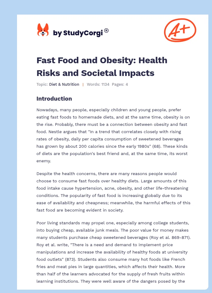 Fast Food and Obesity: Health Risks and Societal Impacts. Page 1