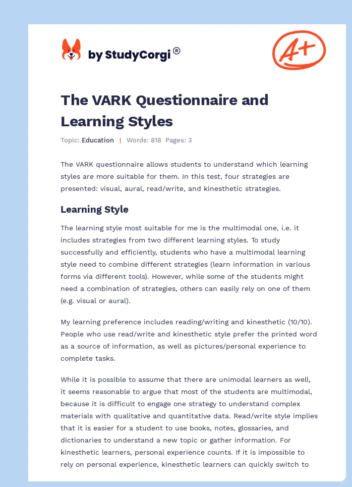 The VARK Questionnaire and Learning Styles. Page 1