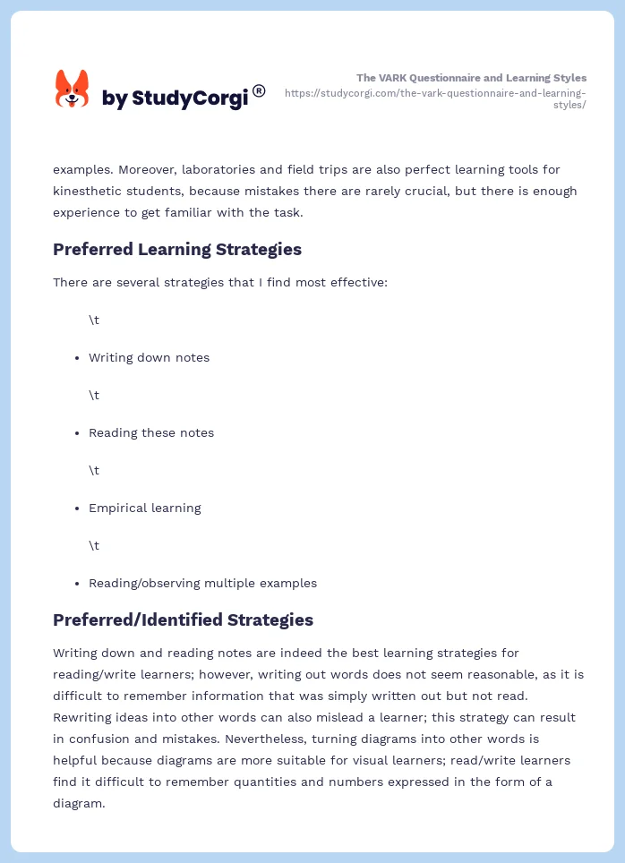The VARK Questionnaire and Learning Styles. Page 2