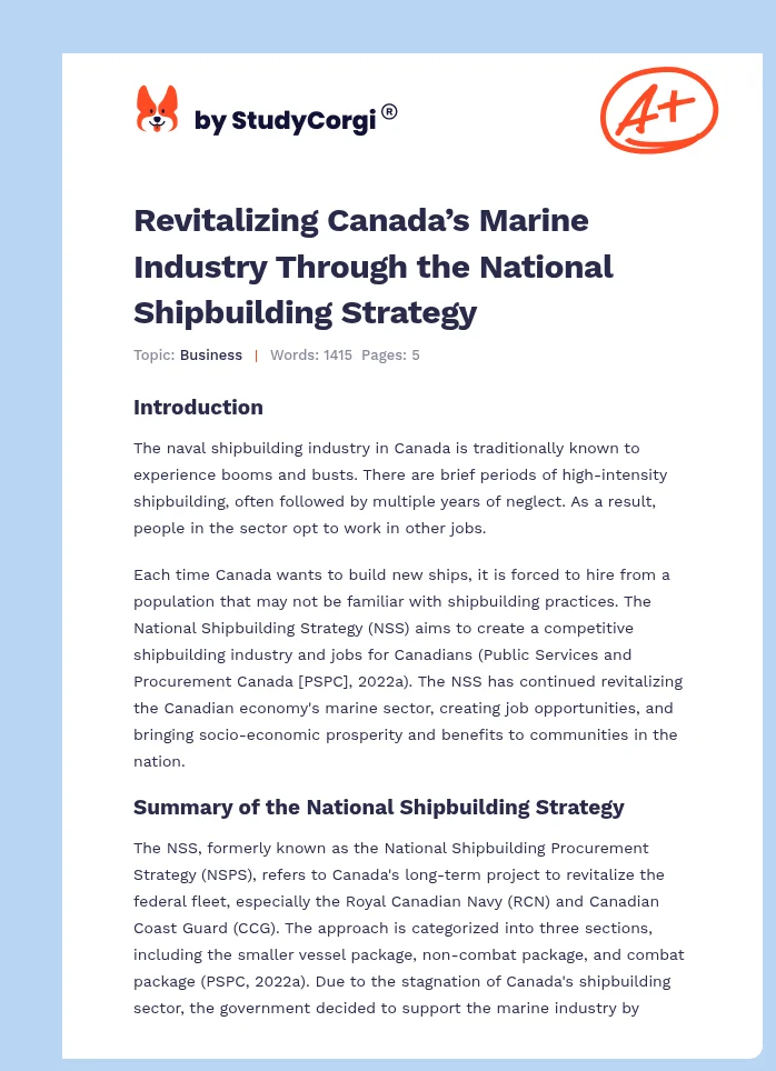 Revitalizing Canada’s Marine Industry Through the National Shipbuilding Strategy. Page 1