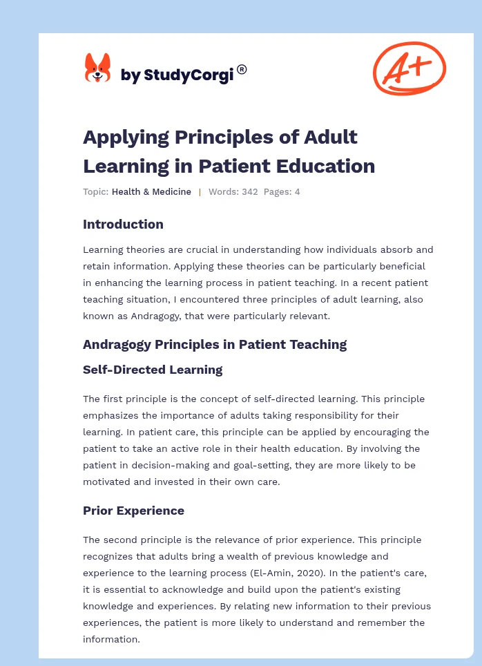 Applying Principles of Adult Learning in Patient Education. Page 1
