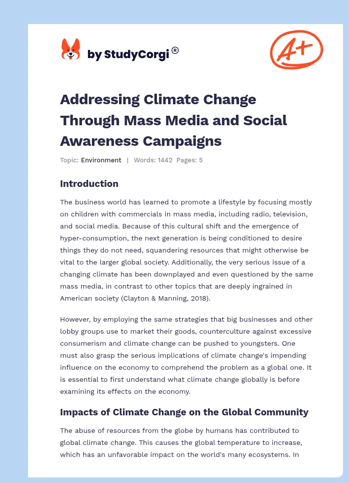 Addressing Climate Change Through Mass Media and Social Awareness Campaigns. Page 1
