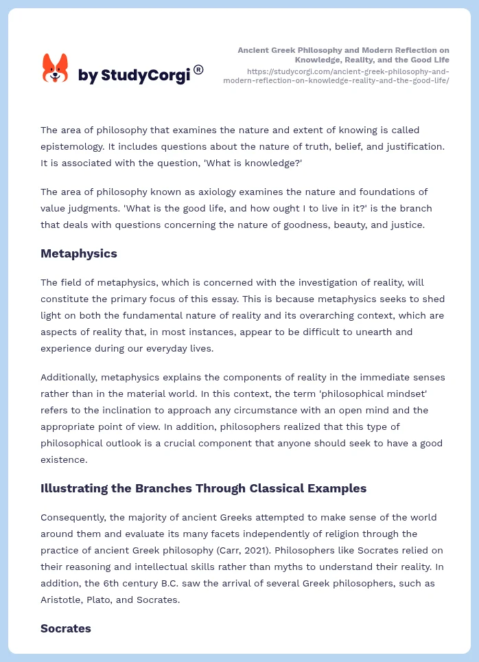 Ancient Greek Philosophy and Modern Reflection on Knowledge, Reality, and the Good Life. Page 2