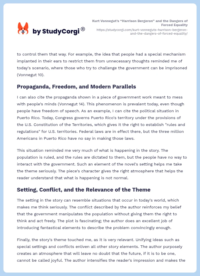 Kurt Vonnegut’s “Harrison Bergeron” and the Dangers of Forced Equality. Page 2