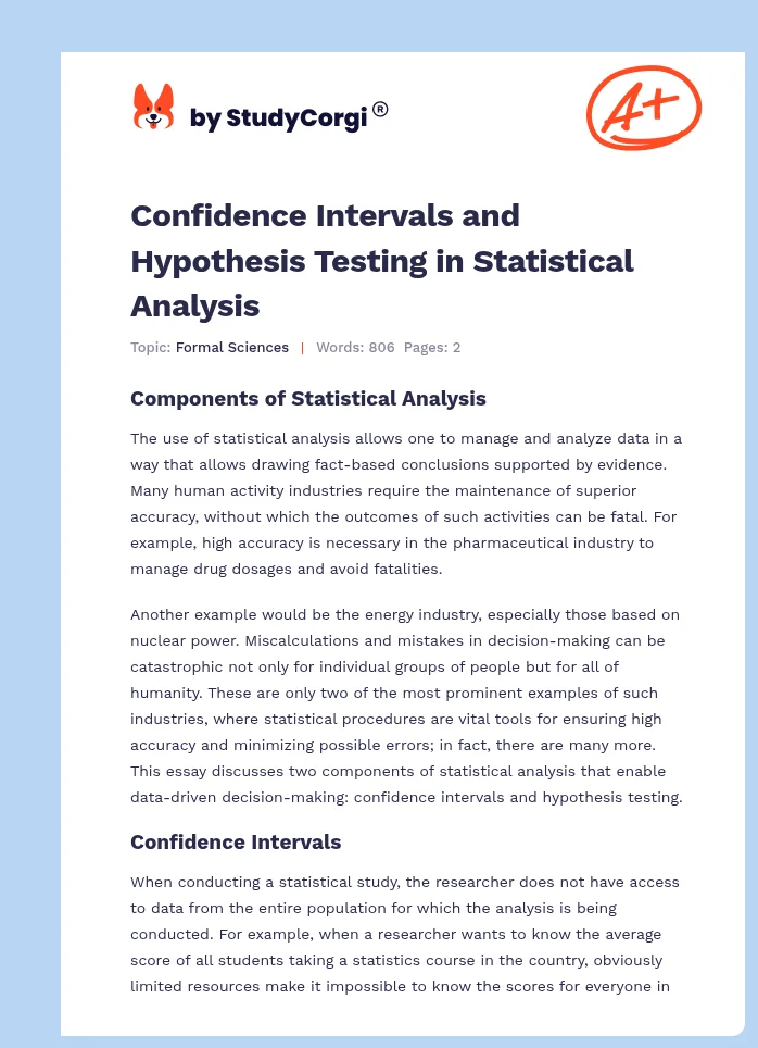 Confidence Intervals and Hypothesis Testing in Statistical Analysis. Page 1