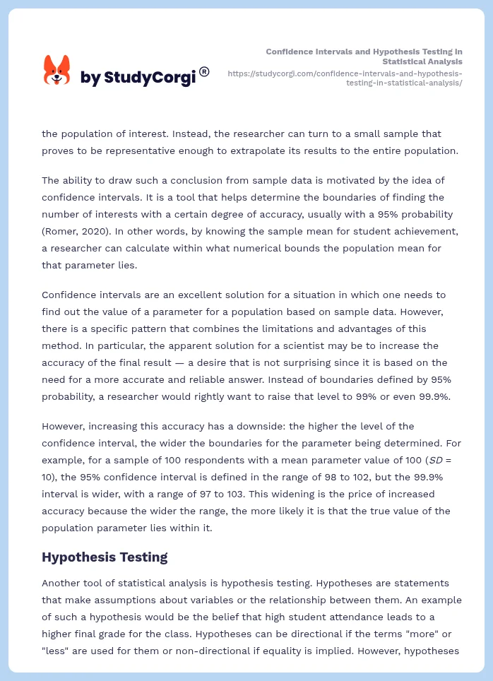 Confidence Intervals and Hypothesis Testing in Statistical Analysis. Page 2