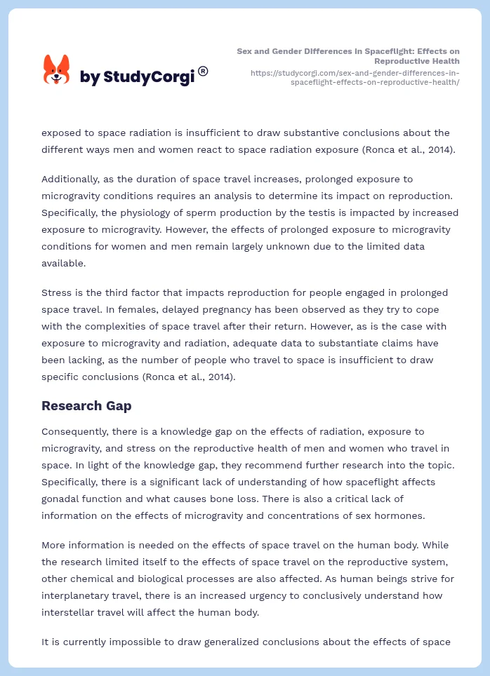 Sex and Gender Differences in Spaceflight: Effects on Reproductive Health. Page 2