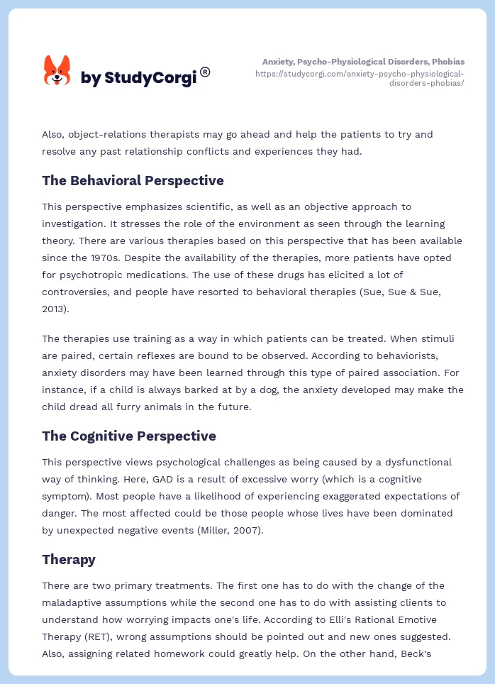 Anxiety, Psycho-Physiological Disorders, Phobias. Page 2