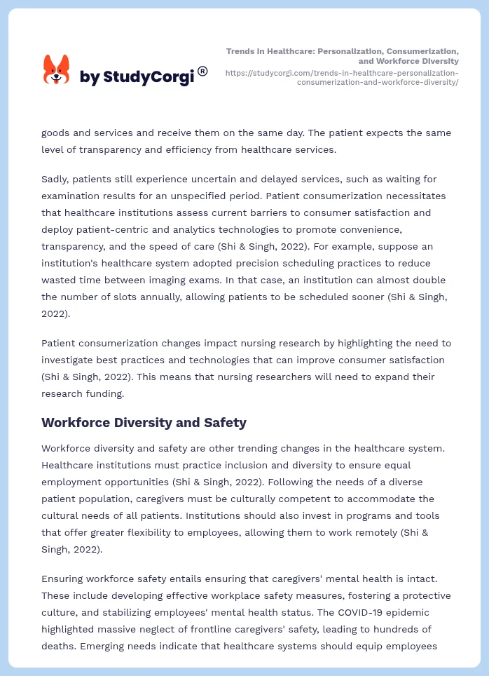 Trends in Healthcare: Personalization, Consumerization, and Workforce Diversity. Page 2