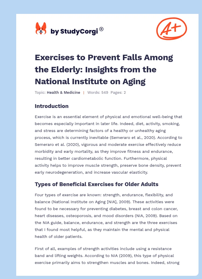 Exercises to Prevent Falls Among the Elderly: Insights from the National Institute on Aging. Page 1