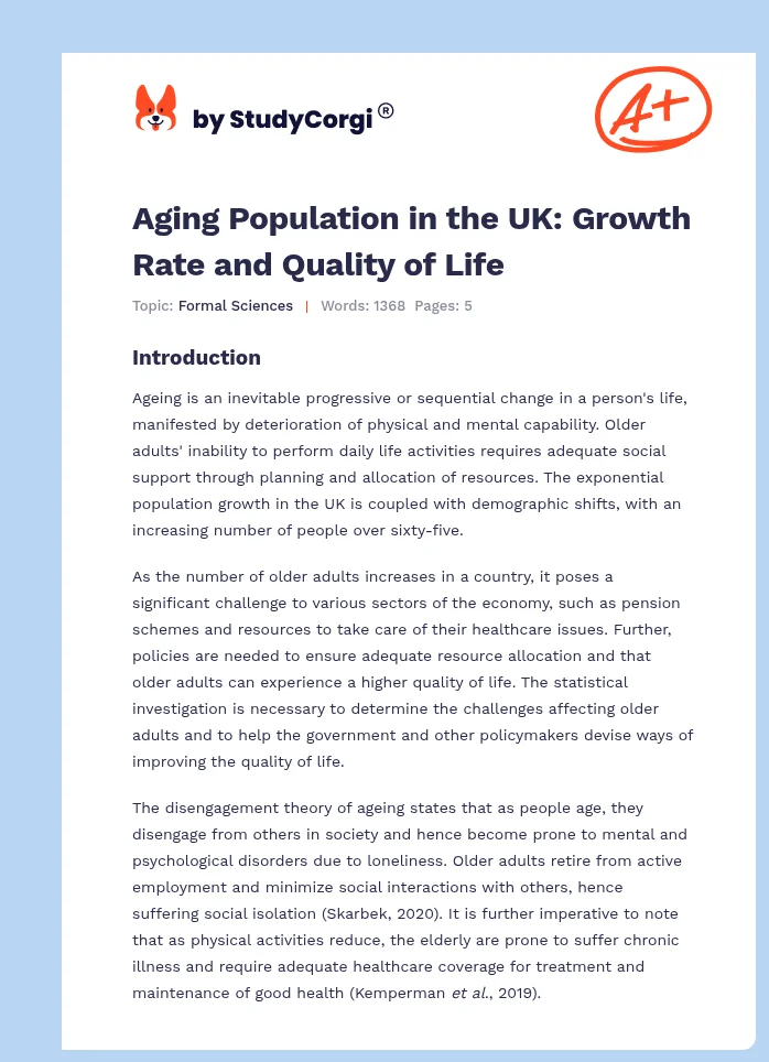 Aging Population in the UK: Growth Rate and Quality of Life. Page 1