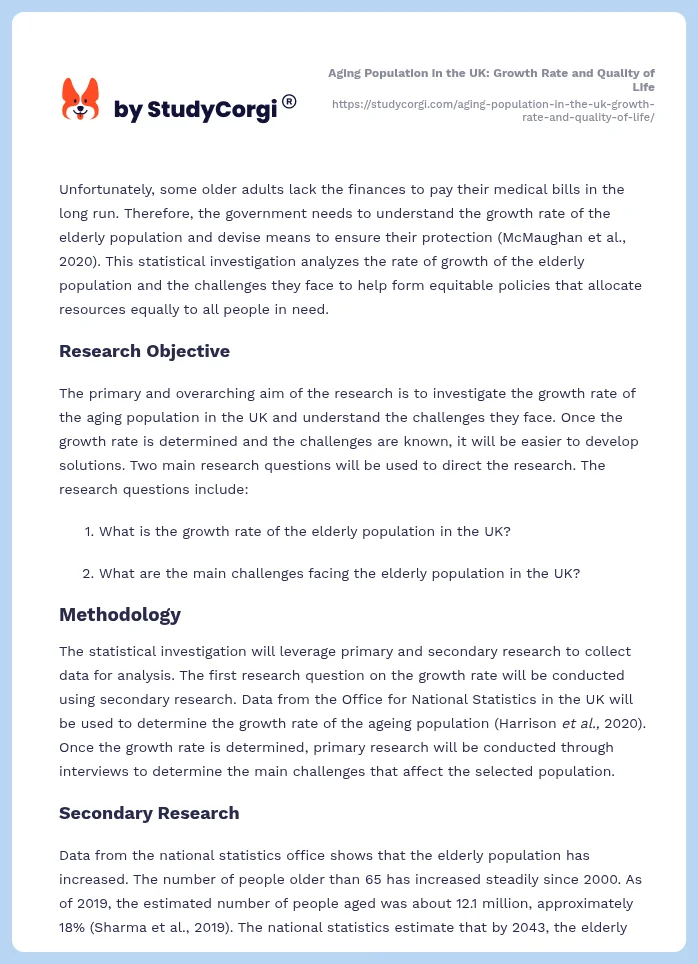 Aging Population in the UK: Growth Rate and Quality of Life. Page 2