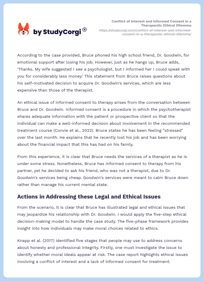 Conflict of Interest and Informed Consent in a Therapeutic Ethical Dilemma. Page 2