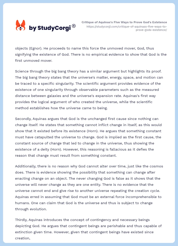 Critique of Aquinas's Five Ways to Prove God's Existence. Page 2