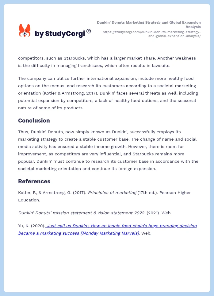 Dunkin’ Donuts Marketing Strategy and Global Expansion Analysis. Page 2