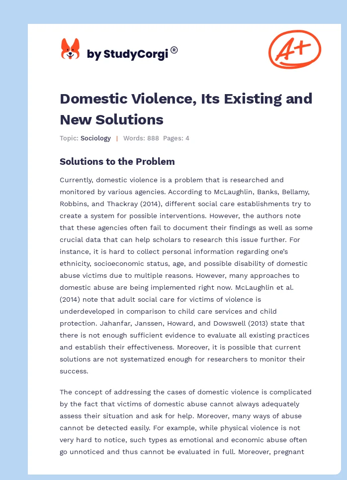 Domestic Violence, Its Existing and New Solutions. Page 1