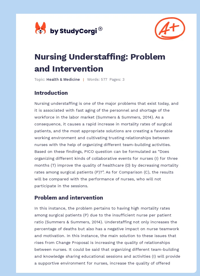 Nursing Understaffing: Problem and Intervention. Page 1