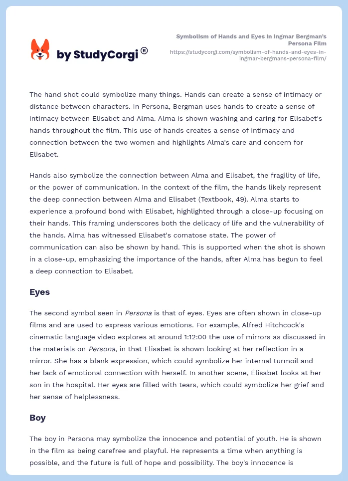 Symbolism of Hands and Eyes in Ingmar Bergman’s Persona Film. Page 2