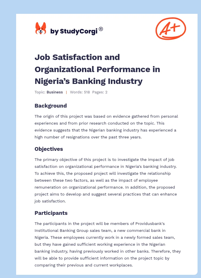 Job Satisfaction and Organizational Performance in Nigeria’s Banking Industry. Page 1