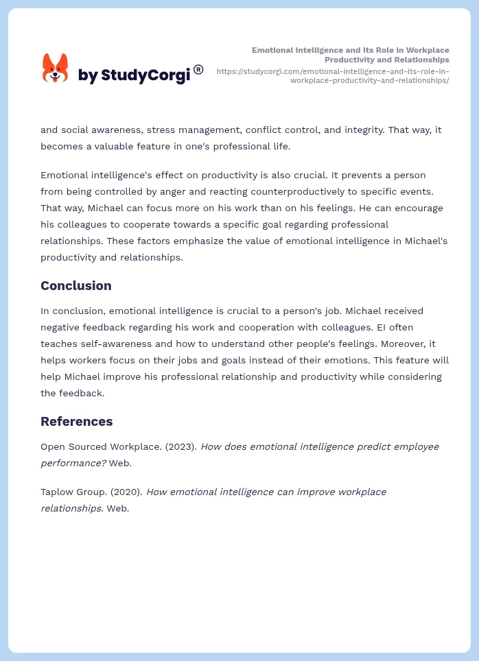Emotional Intelligence and Its Role in Workplace Productivity and Relationships. Page 2