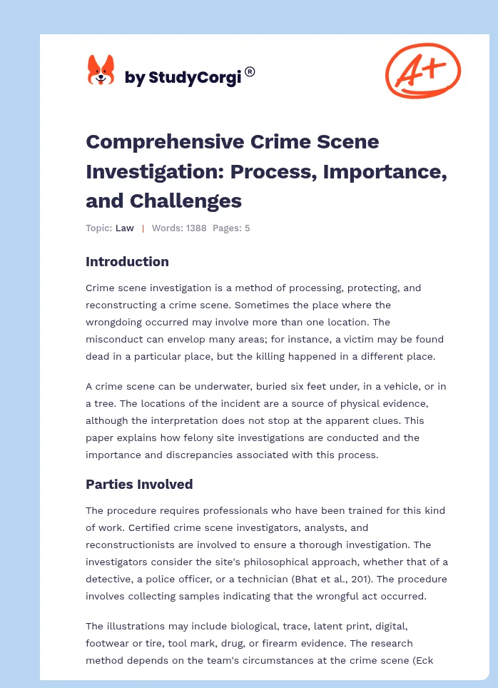 Comprehensive Crime Scene Investigation: Process, Importance, and Challenges. Page 1