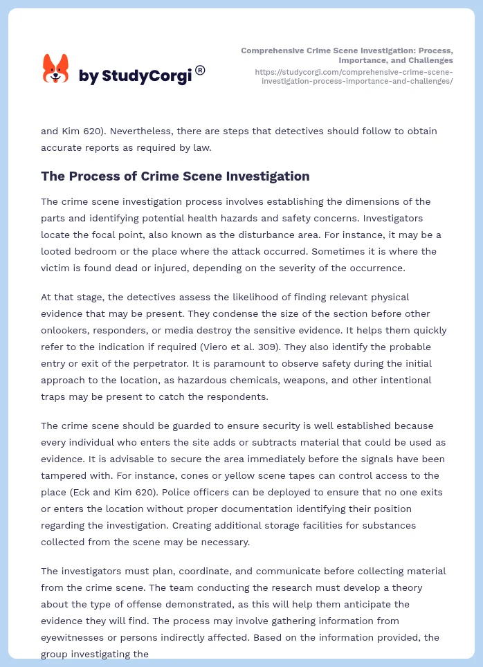 Comprehensive Crime Scene Investigation: Process, Importance, and Challenges. Page 2